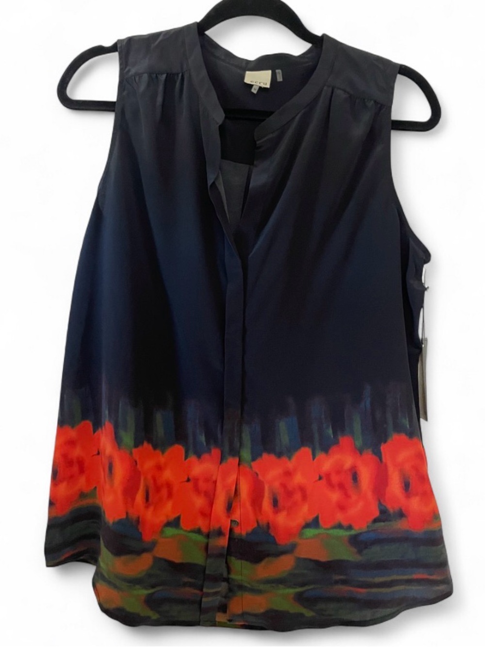 NWT Ecru Cezanne Floral Silk Sleeveless Blouse Womens Size Medium